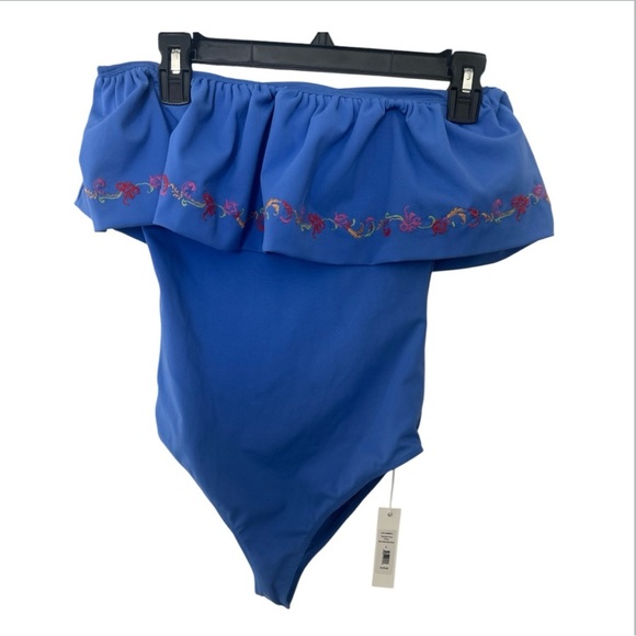 Caroline Constas Blue Ruffled One Piece Swimsuit - Picture 3 of 7